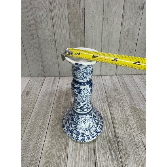 Vintage Blue and White Candlestick Holders Ceramic Floral 6.5' Tall - Set of 2 - Picture 6 of 8